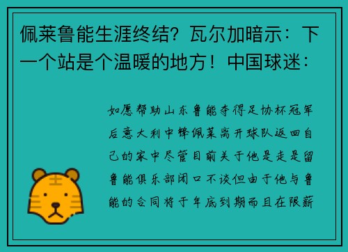 佩莱鲁能生涯终结？瓦尔加暗示：下一个站是个温暖的地方！中国球迷：嫂子别走，留下她就能留住“意大利炮”